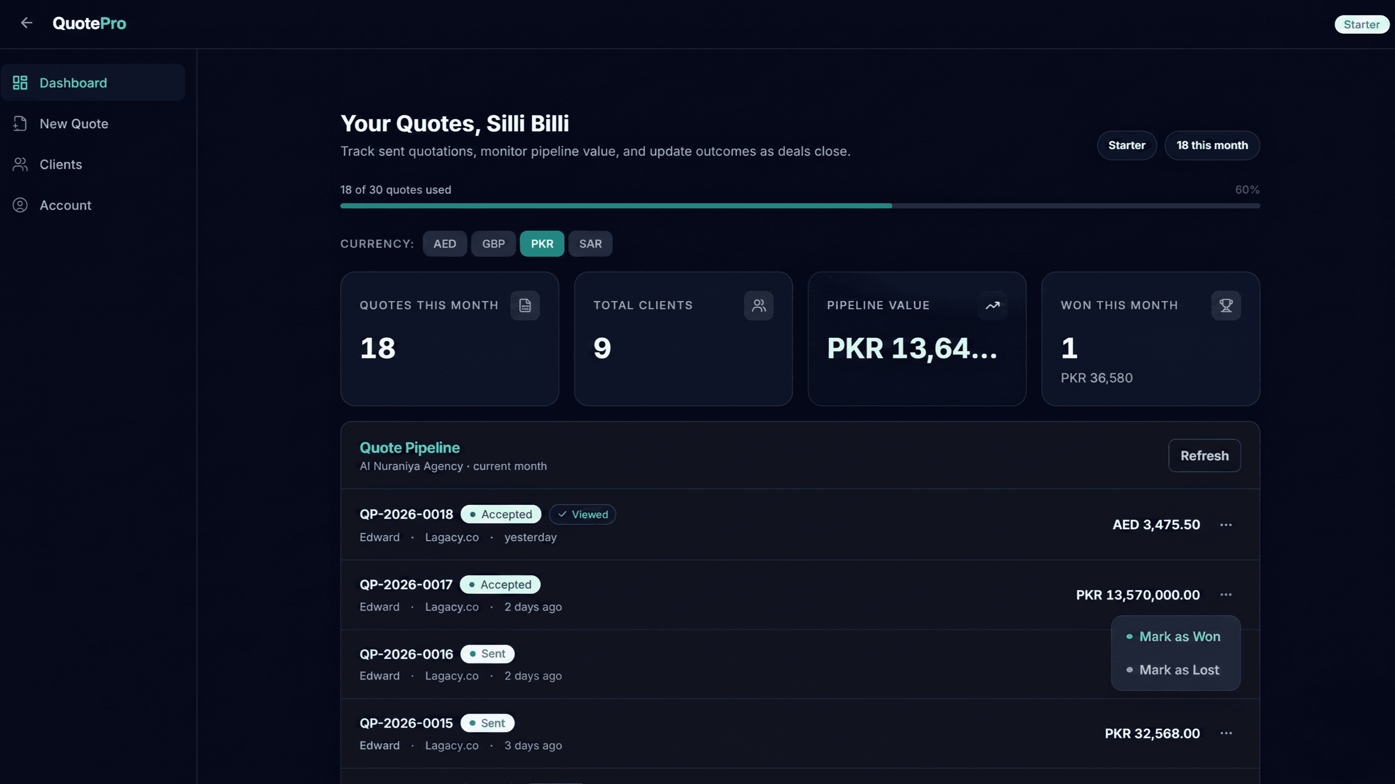 QuotePro Dashboard